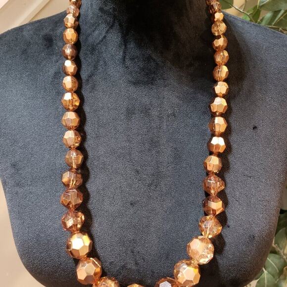 Mixit Womens Fashion Brown Crystel Beaded Long Rondelle Necklace Lobster Clasp - Picture 2 of 7